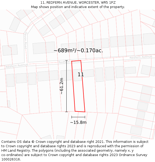 11, REDFERN AVENUE, WORCESTER, WR5 1PZ: Plot and title map