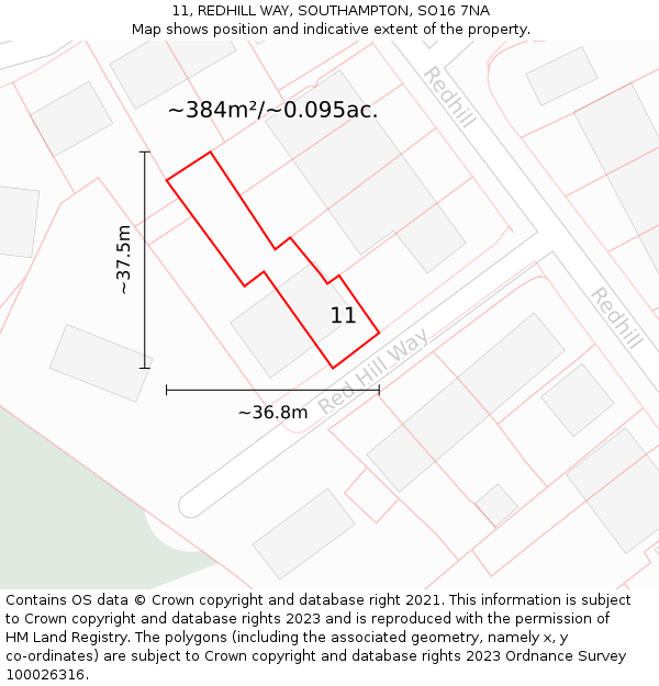 11, REDHILL WAY, SOUTHAMPTON, SO16 7NA: Plot and title map