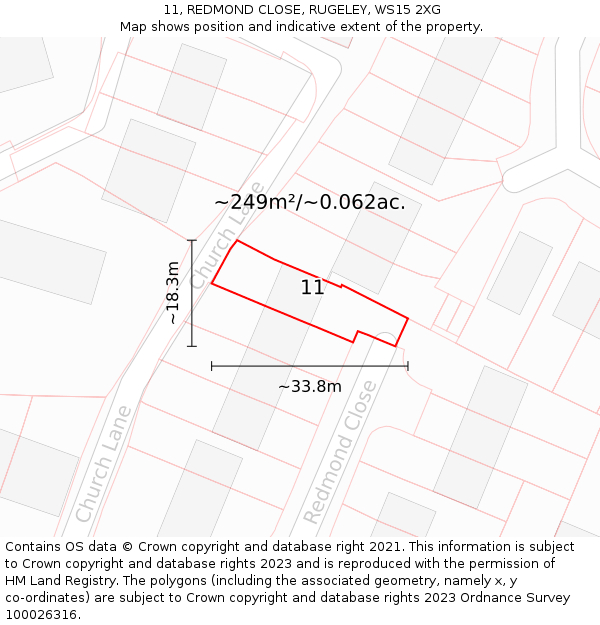 11, REDMOND CLOSE, RUGELEY, WS15 2XG: Plot and title map