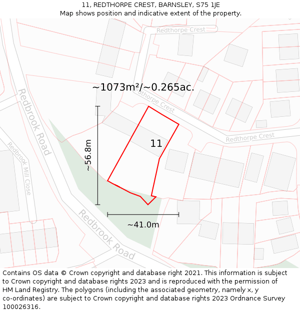 11, REDTHORPE CREST, BARNSLEY, S75 1JE: Plot and title map
