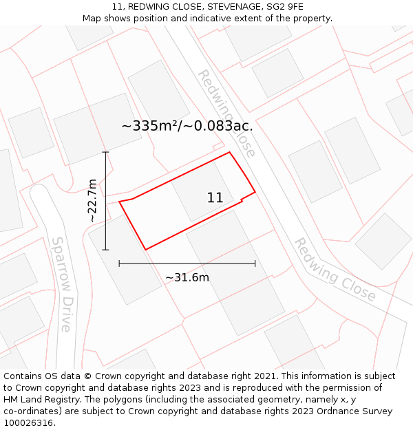 11, REDWING CLOSE, STEVENAGE, SG2 9FE: Plot and title map
