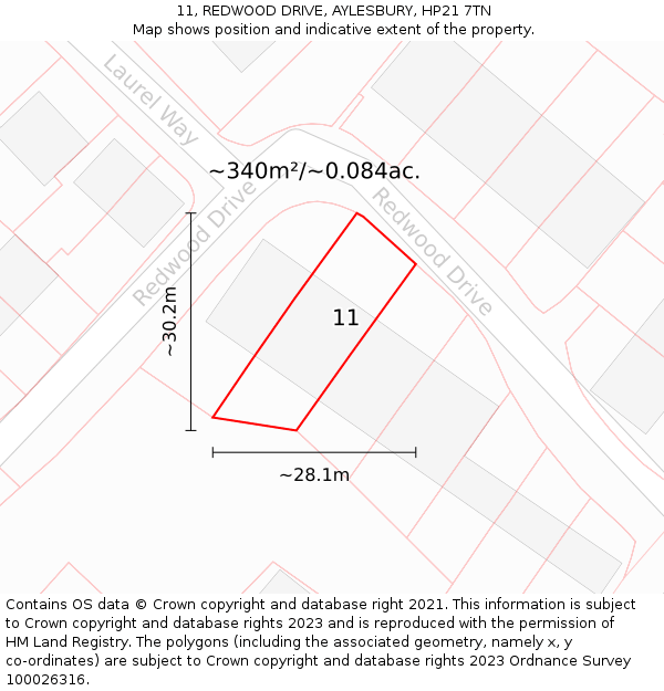 11, REDWOOD DRIVE, AYLESBURY, HP21 7TN: Plot and title map