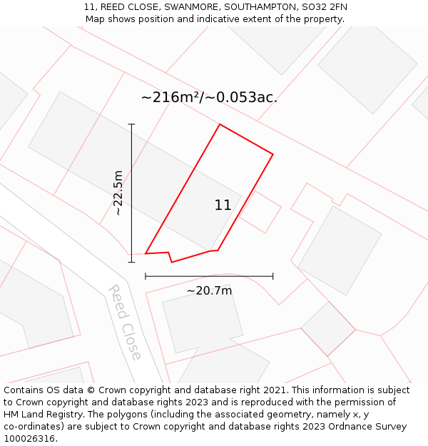 11, REED CLOSE, SWANMORE, SOUTHAMPTON, SO32 2FN: Plot and title map