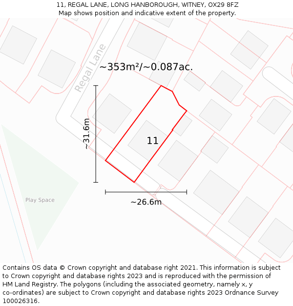 11, REGAL LANE, LONG HANBOROUGH, WITNEY, OX29 8FZ: Plot and title map