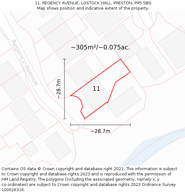 11, REGENCY AVENUE, LOSTOCK HALL, PRESTON, PR5 5BG: Plot and title map