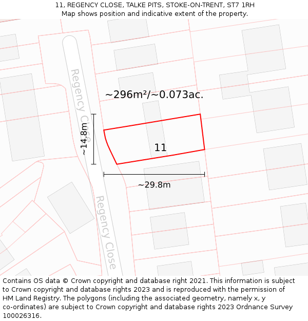 11, REGENCY CLOSE, TALKE PITS, STOKE-ON-TRENT, ST7 1RH: Plot and title map