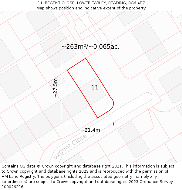 11, REGENT CLOSE, LOWER EARLEY, READING, RG6 4EZ: Plot and title map