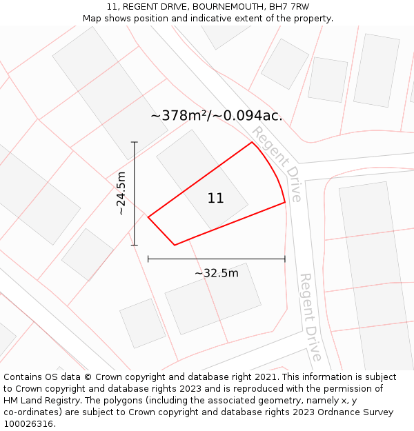 11, REGENT DRIVE, BOURNEMOUTH, BH7 7RW: Plot and title map