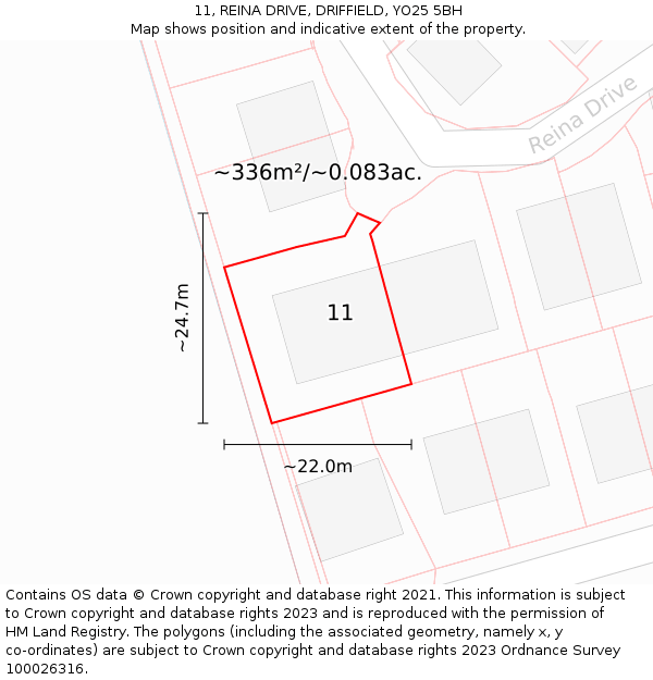 11, REINA DRIVE, DRIFFIELD, YO25 5BH: Plot and title map