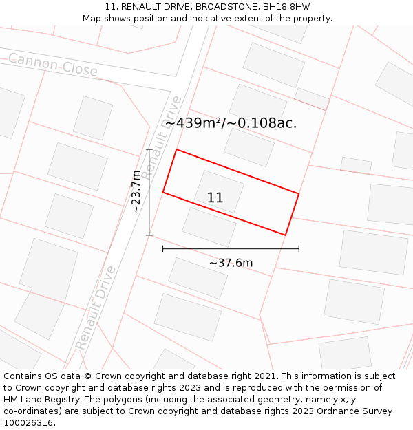11, RENAULT DRIVE, BROADSTONE, BH18 8HW: Plot and title map