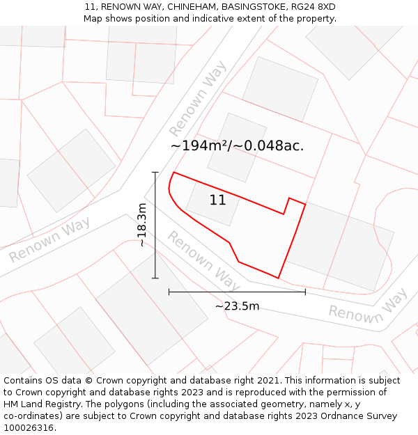 11, RENOWN WAY, CHINEHAM, BASINGSTOKE, RG24 8XD: Plot and title map