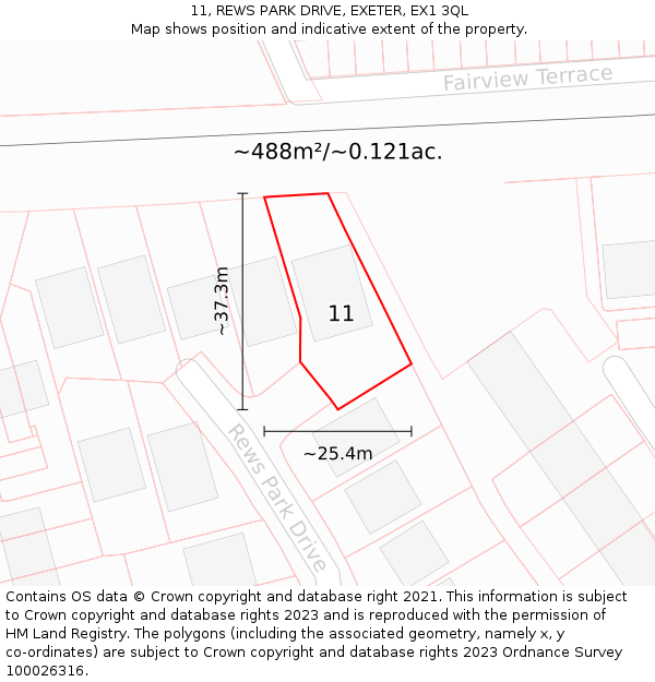 11, REWS PARK DRIVE, EXETER, EX1 3QL: Plot and title map