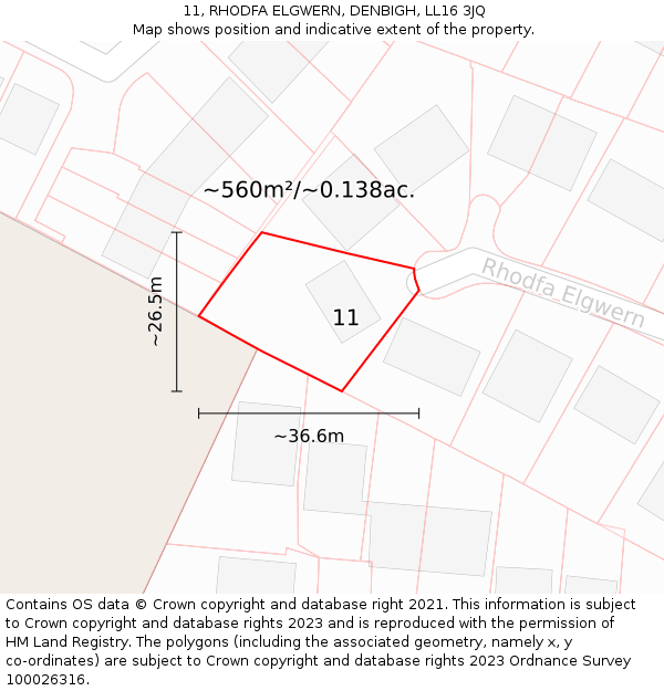 11, RHODFA ELGWERN, DENBIGH, LL16 3JQ: Plot and title map