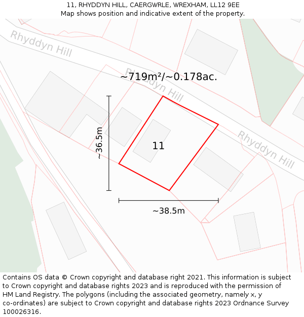 11, RHYDDYN HILL, CAERGWRLE, WREXHAM, LL12 9EE: Plot and title map