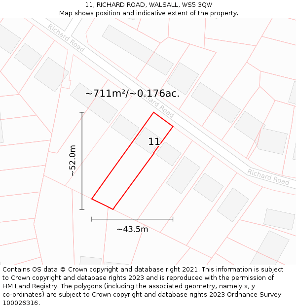 11, RICHARD ROAD, WALSALL, WS5 3QW: Plot and title map