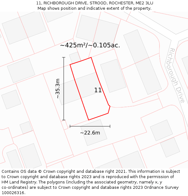11, RICHBOROUGH DRIVE, STROOD, ROCHESTER, ME2 3LU: Plot and title map