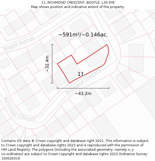11, RICHMOND CRESCENT, BOOTLE, L30 6YE: Plot and title map