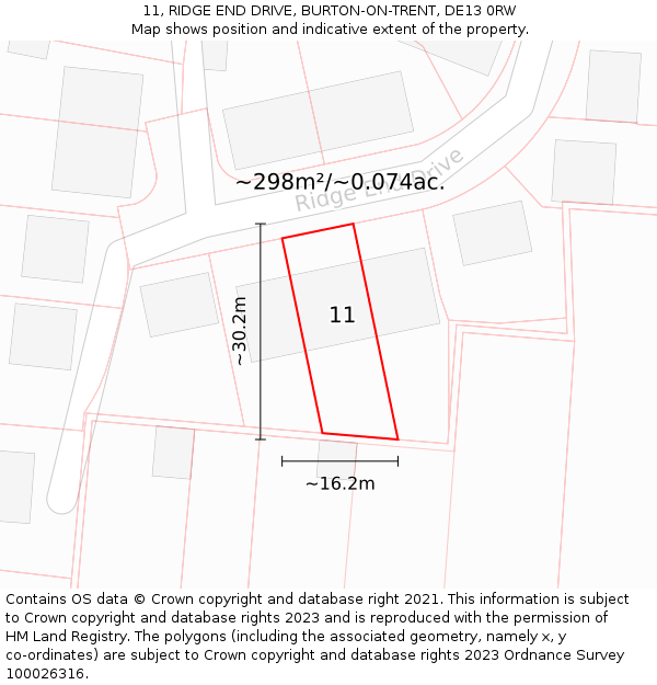 11, RIDGE END DRIVE, BURTON-ON-TRENT, DE13 0RW: Plot and title map