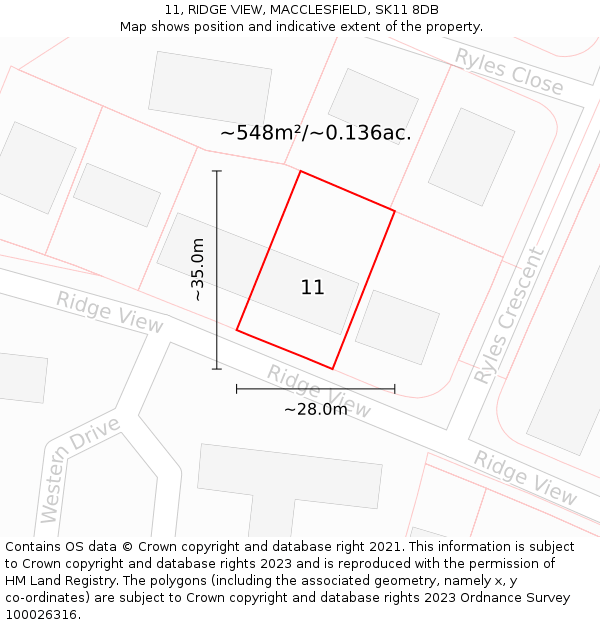 11, RIDGE VIEW, MACCLESFIELD, SK11 8DB: Plot and title map