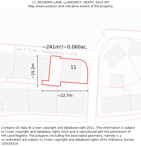 11, RIDGEWAY LANE, LLANDARCY, NEATH, SA10 6FY: Plot and title map