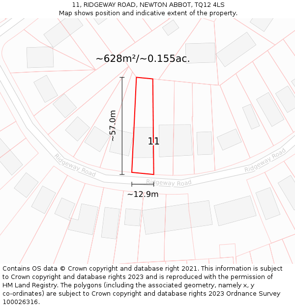 11, RIDGEWAY ROAD, NEWTON ABBOT, TQ12 4LS: Plot and title map