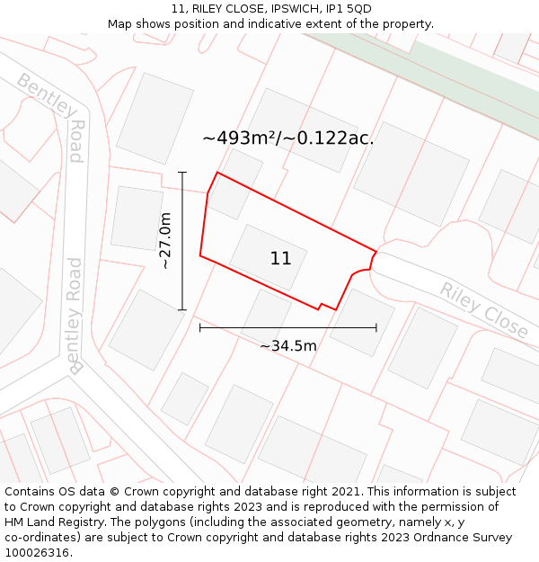 11, RILEY CLOSE, IPSWICH, IP1 5QD: Plot and title map