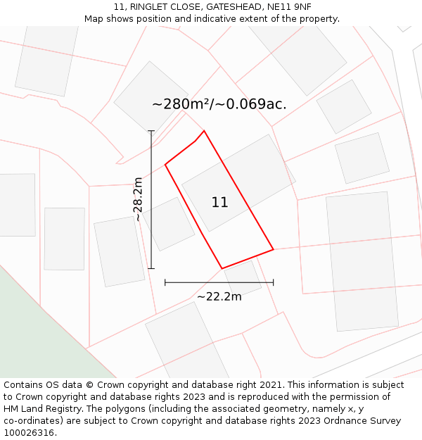 11, RINGLET CLOSE, GATESHEAD, NE11 9NF: Plot and title map