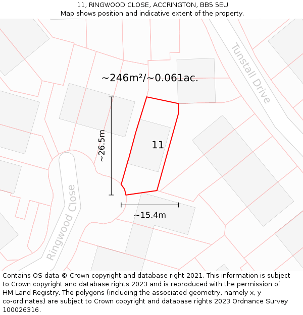 11, RINGWOOD CLOSE, ACCRINGTON, BB5 5EU: Plot and title map