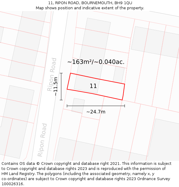 11, RIPON ROAD, BOURNEMOUTH, BH9 1QU: Plot and title map