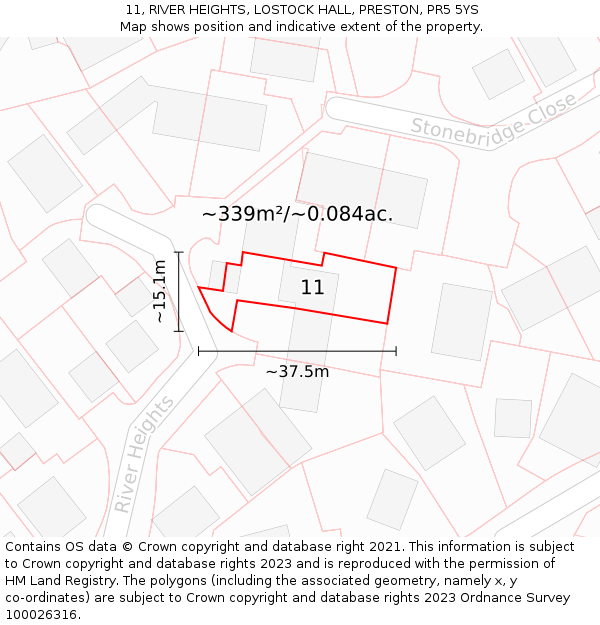 11, RIVER HEIGHTS, LOSTOCK HALL, PRESTON, PR5 5YS: Plot and title map