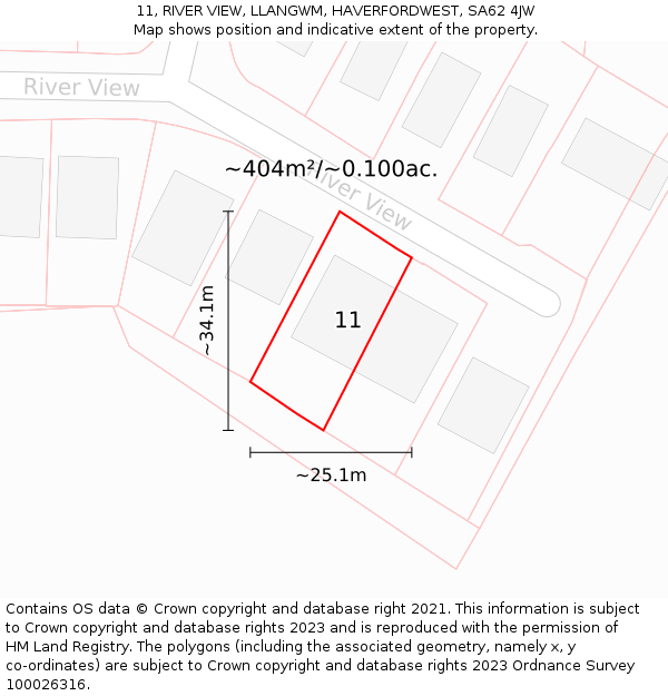 11, RIVER VIEW, LLANGWM, HAVERFORDWEST, SA62 4JW: Plot and title map