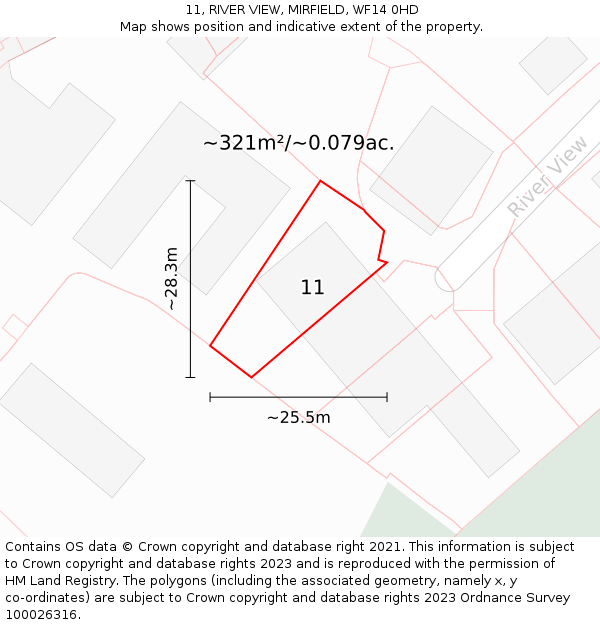 11, RIVER VIEW, MIRFIELD, WF14 0HD: Plot and title map