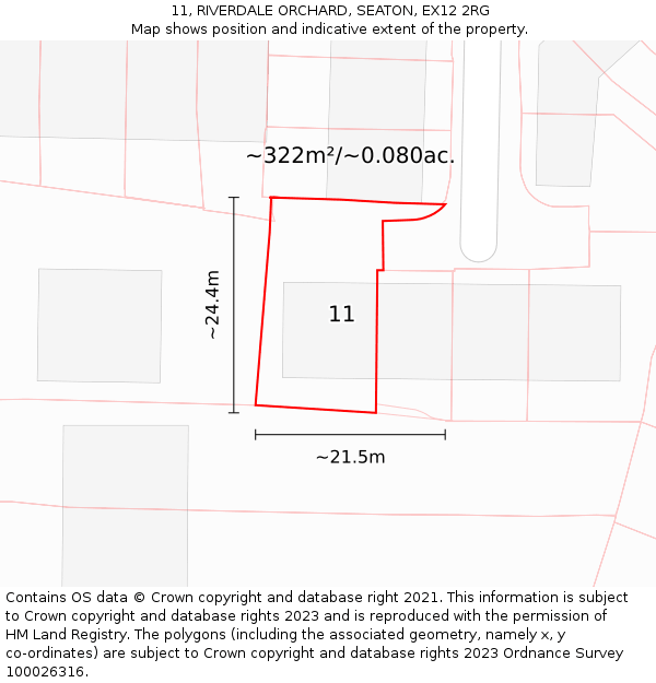 11, RIVERDALE ORCHARD, SEATON, EX12 2RG: Plot and title map