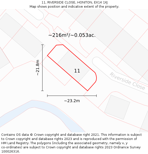 11, RIVERSIDE CLOSE, HONITON, EX14 1XJ: Plot and title map