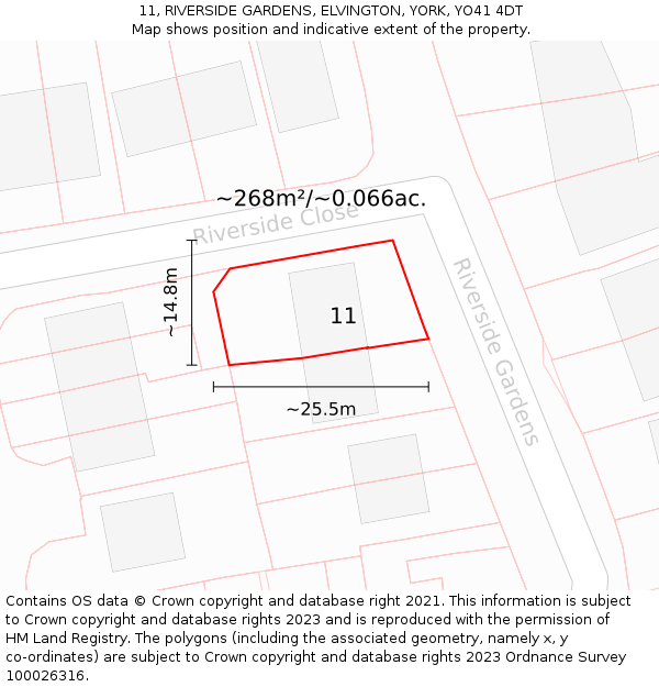 11, RIVERSIDE GARDENS, ELVINGTON, YORK, YO41 4DT: Plot and title map