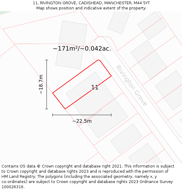 11, RIVINGTON GROVE, CADISHEAD, MANCHESTER, M44 5YT: Plot and title map