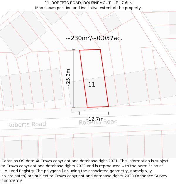 11, ROBERTS ROAD, BOURNEMOUTH, BH7 6LN: Plot and title map