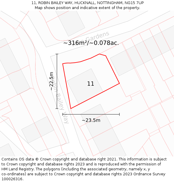 11, ROBIN BAILEY WAY, HUCKNALL, NOTTINGHAM, NG15 7UP: Plot and title map