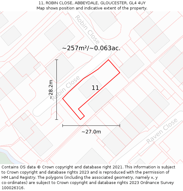 11, ROBIN CLOSE, ABBEYDALE, GLOUCESTER, GL4 4UY: Plot and title map