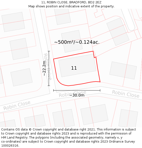 11, ROBIN CLOSE, BRADFORD, BD2 2EZ: Plot and title map
