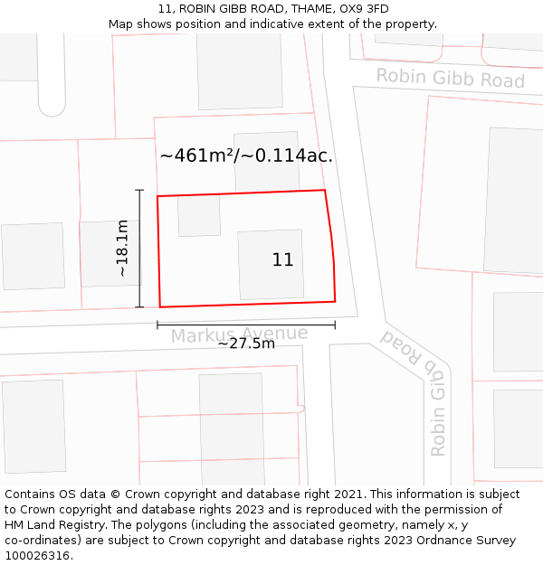 11, ROBIN GIBB ROAD, THAME, OX9 3FD: Plot and title map