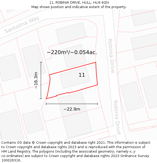 11, ROBINIA DRIVE, HULL, HU4 6QN: Plot and title map