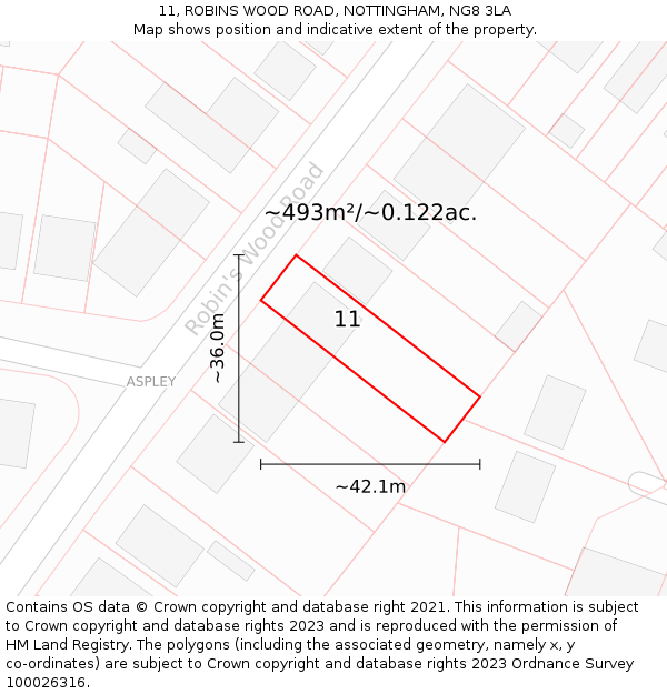 11, ROBINS WOOD ROAD, NOTTINGHAM, NG8 3LA: Plot and title map