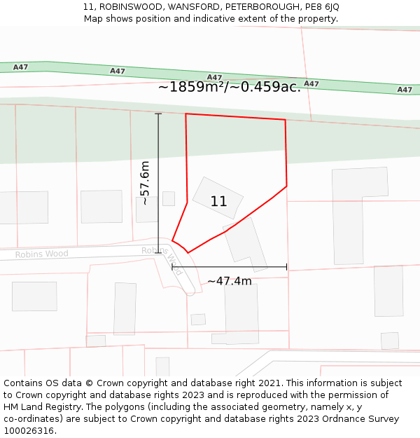 11, ROBINSWOOD, WANSFORD, PETERBOROUGH, PE8 6JQ: Plot and title map