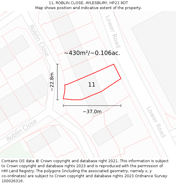 11, ROBLIN CLOSE, AYLESBURY, HP21 9DT: Plot and title map