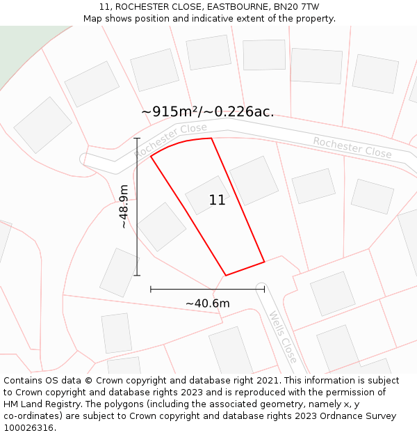 11, ROCHESTER CLOSE, EASTBOURNE, BN20 7TW: Plot and title map