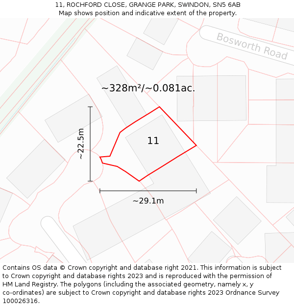 11, ROCHFORD CLOSE, GRANGE PARK, SWINDON, SN5 6AB: Plot and title map
