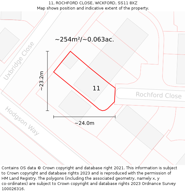 11, ROCHFORD CLOSE, WICKFORD, SS11 8XZ: Plot and title map