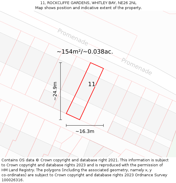 11, ROCKCLIFFE GARDENS, WHITLEY BAY, NE26 2NL: Plot and title map