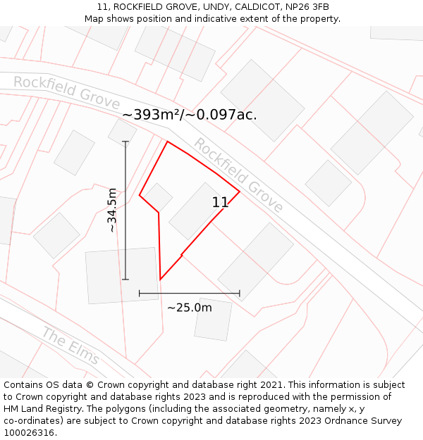11, ROCKFIELD GROVE, UNDY, CALDICOT, NP26 3FB: Plot and title map